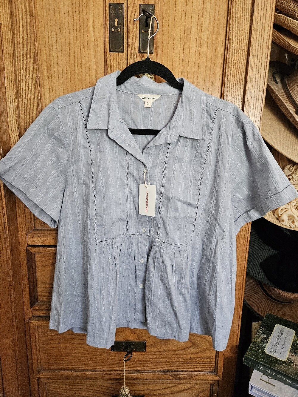 Lucky Brand Light Blue Blouse Large Cotton
